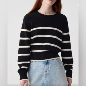 GAP Black and White Long Sleeve Striped Roll Neck Sweater Size L